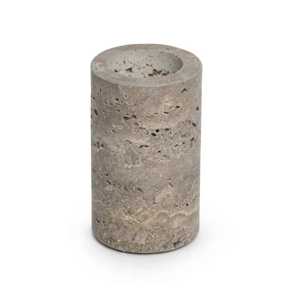 TELYSHOLDER I TRAVERTIN MED VARM TITANIUMTONE